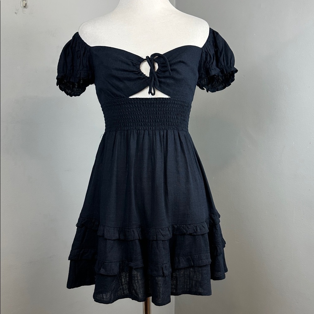 SUNDAYS Anthropologie Linen Blend Off The Shoulder Ruffle Mini Dress Sz M